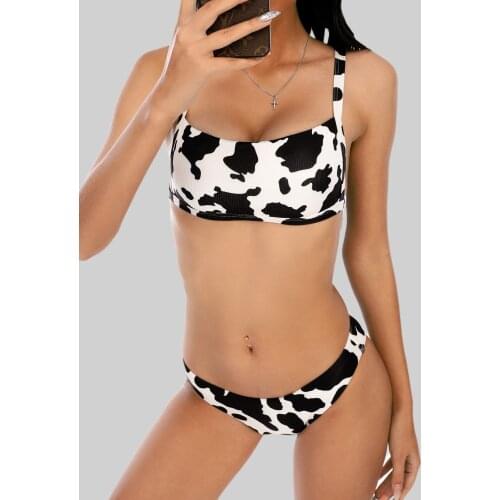 2021 Sexy Women Print Bikini Swimsuit Swimwear Female Bandeau Thong Brazilian Biquini Mike Bikini Set Bathing Suit