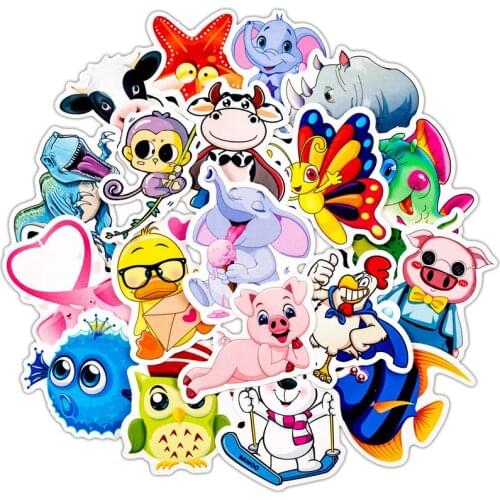 50 PCS Mixed Watercolor Cute Animal Sticker DIY Toy for Laptop Car Luggage Skateboard Colorful Cartoon JDM Waterproof Stickers