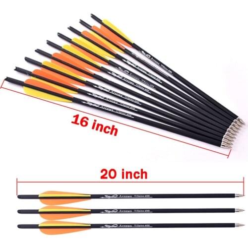 6Pcs 16/20 Inches Archery carbon arrows 400 Spine Crossbow Bolt Arrowhead With Orange yellow Feather for Arrows for bow Hunting