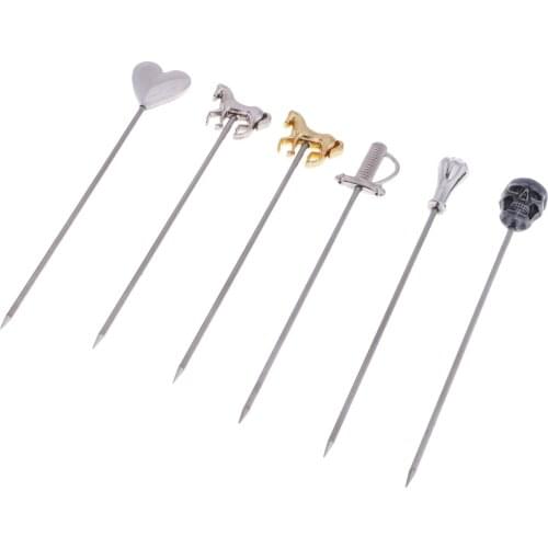6pcs Stainless Steel Cocktail Sign Picks Fruits Spears Bar Party Tools