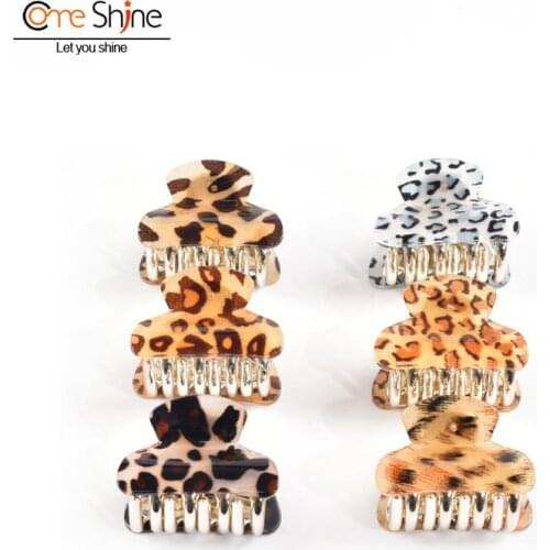 6 Pcs/ Pack 4cm Acrylic Leopard Claw Clips for Thin Hair Clear Small Girls and Women Plastic No-Slip Grip Jaw Clamp Accessories