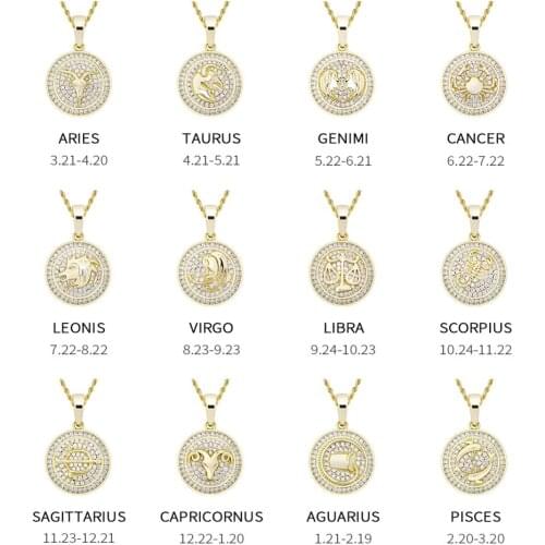 ALLICEONYOU 12 Constellations Pendant NeckIace Iced Out Micro Pave Cubic Zirconia Hip Hop Personalised Jewelry Men Women Gift