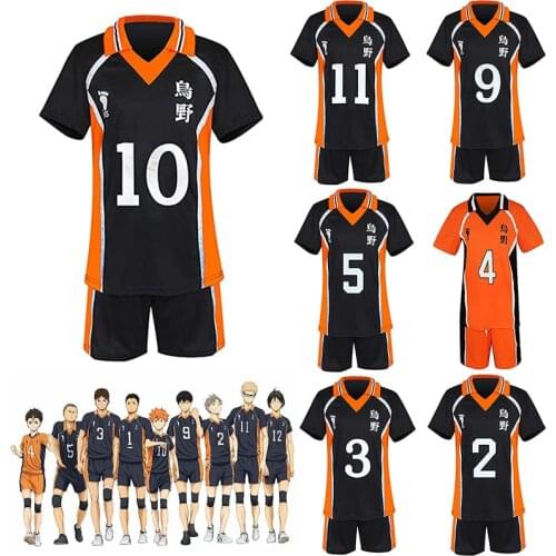 Anime Haikyuu!! Cosplay Costume Jerseys Karasuno High School Volleyball Club Shoyo Hinata Sportswear Uniform Costumes Knee Pads