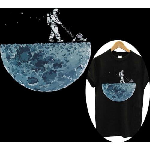 Moon And Astronaut Applique Heat Transfers Patches For Clothing Cartton Patch Space Iron On Patches On Clothes Tshirt Decro DIY