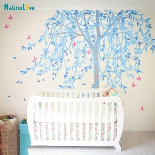 Large willow Tree nursery wall butterfly DIY Huge Tree Wall Decals Bird Stickers Decal For Baby Room BB019