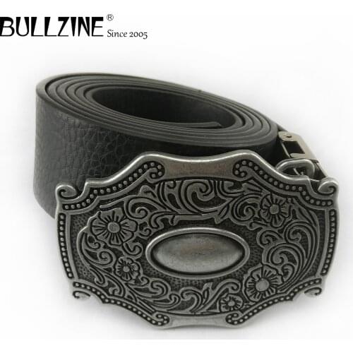 Bullzine zinc alloy western belt buckle cowboy jeans gift belt buckle with PU belt connecting clasp FP-03670 drop shipping