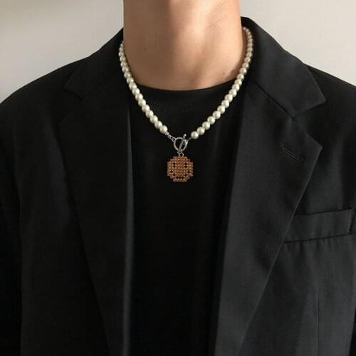 New Creative Cute Smile Pendant Necklace Best Fashion Pearl Chain Choker Party Jewelry for Women Friendship Girl Trendy Gifts