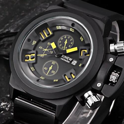 2018 Top Brand XINEW Rubber Band Calendar Watches Men Big Face Casual Quartz Watch Horloge Reloj Hombre Montre Homme de Marque