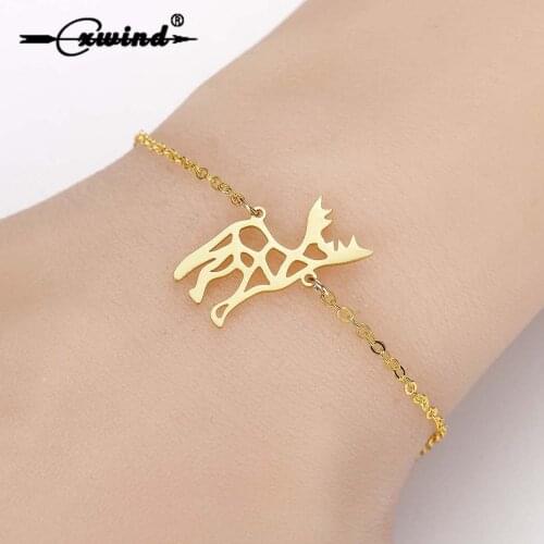 Cxwind Oraginal Deer Chain Bracelet Stainless Steel Deer Minimalism Link Bracelet Animal Pet Jewelry Bracelet For Pet lover Gift