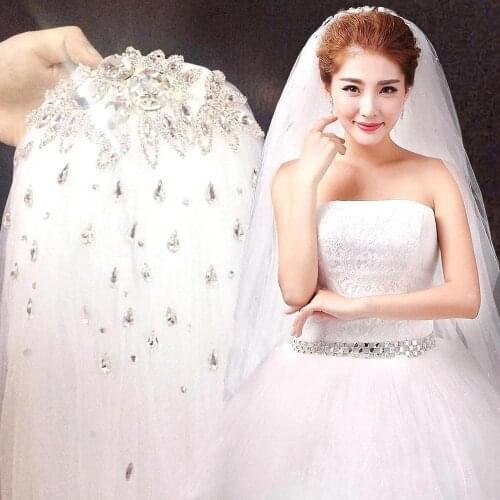 Top Selling Layers Tulle White Wedding Veils with Crystal Sparkly Voile Mariage Bridal Veil