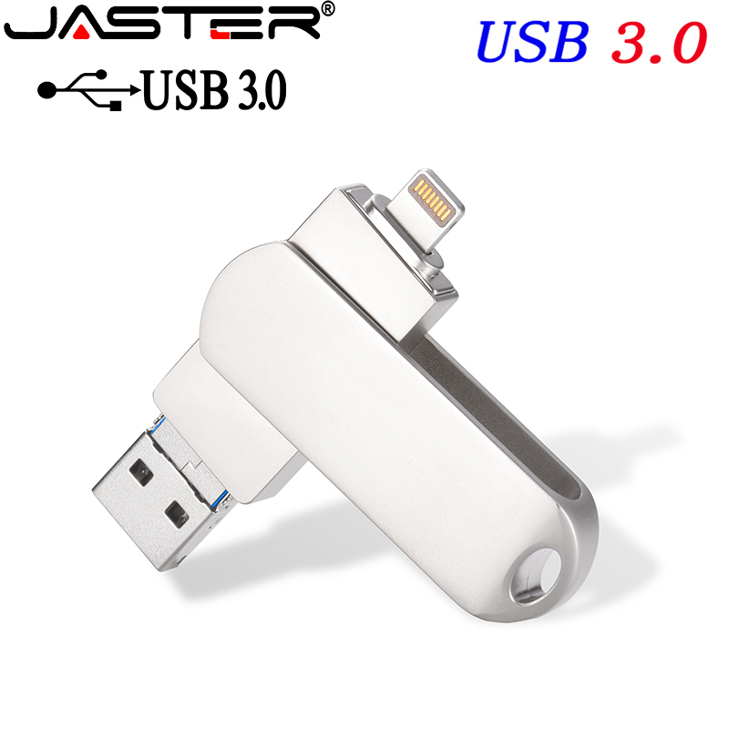 JASTAR Pen Drive Lightning Otg Usb Flash Drive 3.0 para Iphone ipad Android 16gb 32gb 64gb 128gb 256gb Pendrive 3 in1Custom logo