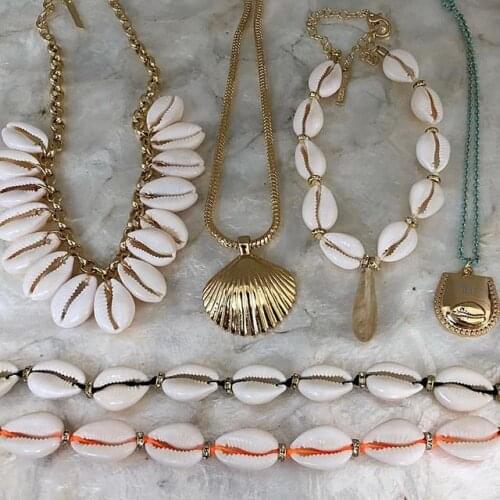 Collier ethnique boheme boho cowries gold plated shell necklace pendant bohemian cuban link chain necklace women bijoux femme