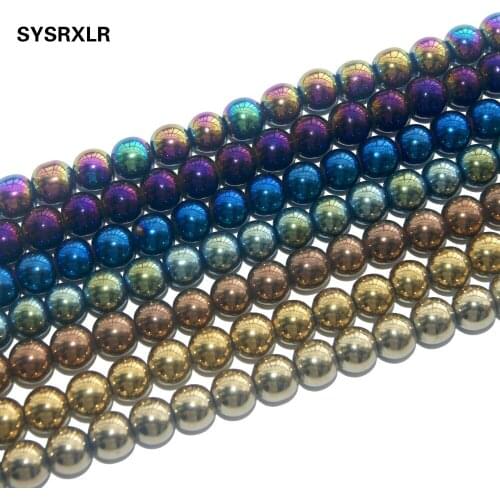 Free Shipping 8 Colors Natural Stone Hematite Round Loose Beads For Jewelry Making Diy Bracelet Necklace 6 8 10 MM Pick Size