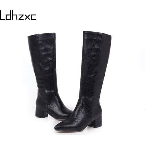 LDHZXC Euro Style Plus Size Female High Heels Fashion Party Night Club Shoes Woman Winter Warm Women Knee High Western Boots