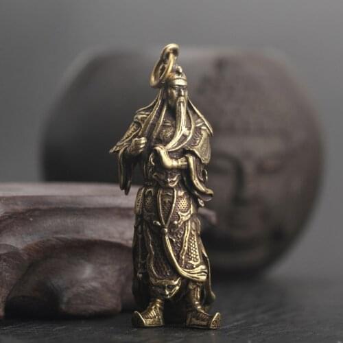 Copper Guan Gong Small Statue Ornaments Home Decoration Accesories Chinese God of Wealth Feng Shui Figurines Key Chains Pendants