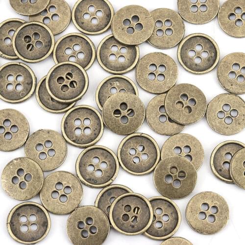 50 PCs Zinc Based Alloy Metal Sewing Buttons For Crafts Scrapbooking 4 Holes Round Antique Bronze Color Buttons 13mm( 4/8") Dia