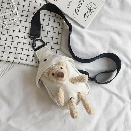 2020 Fashion Trend Mobile Cell Phone Bag Mini Chest Bag Canvas Cross-Body Bady Cute Bear Fluffy Dolls Key Holder for Juniors