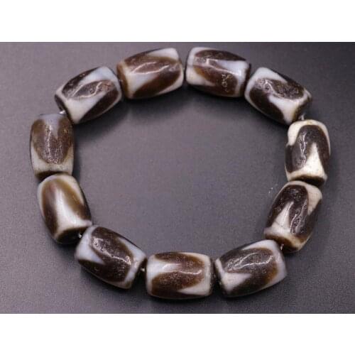 Powerful Tibetan Old agate Tiger-tooth Totem dZi Bead bracelet Bangle