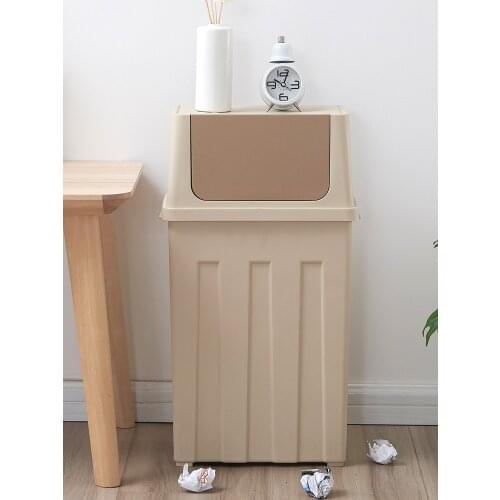Living Room Trash Can with Lid Wheels Cube Storage Trash Can Bins Plastic Bucket Kosze Do Segregacji Smieci Waste Bins BG50WB