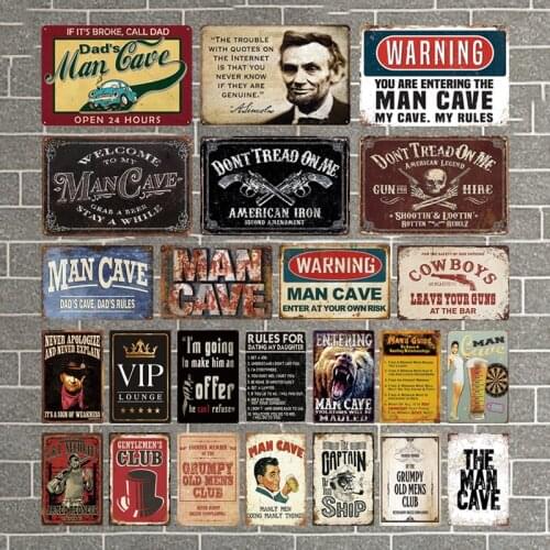 Man Cave Signs Vintage Metal Sign Plaque Metal Vintage Retro Tin Sign Wall Decor for Man Cave Bar Pub Garage Decorative Plate