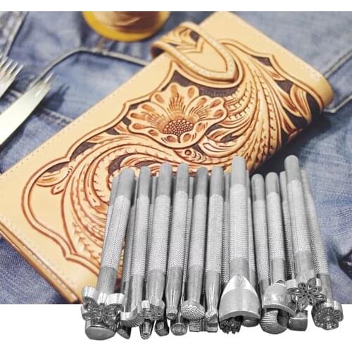 20PC Leather Craft Stamp Kits Craft Leather Tool Leather Working Saddle Making Stamps Tools Set Print Pattern Flower&Leather Bag