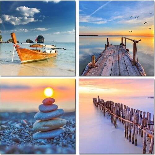 Canvas Wall Art Ocean Sunset Beach Painting Sunset Seascape Canvas Art Coast Nature Picture Modern Home Office Decoration