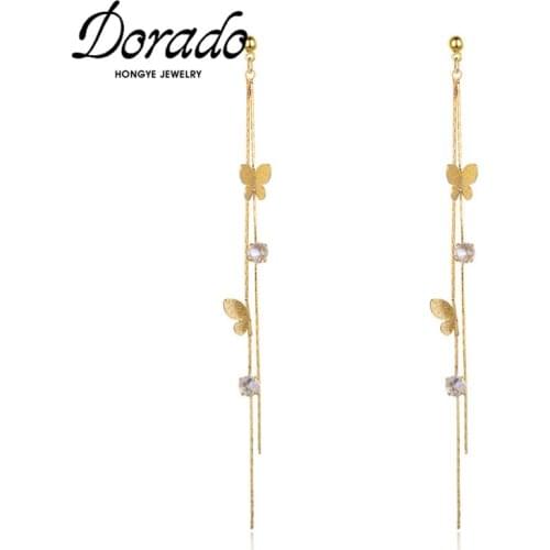 Dorado New Korean Butterfly Tassel Girl Drop Earrings for Women Long Chain Earring Party Simple Zircon Jewelry Brincos Wholesale