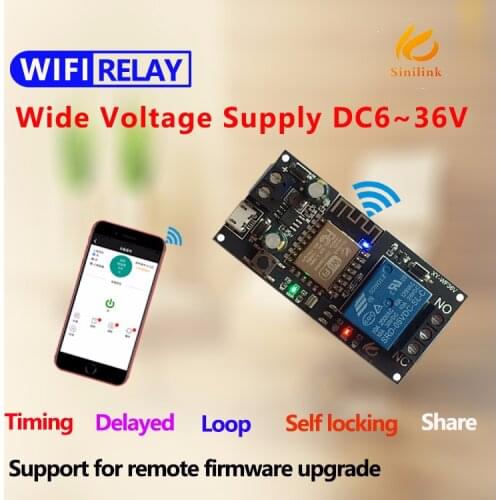 New Sinilink WIFI mobile phone remote control relay module DC6V~36V smart home phone APP ESP-12F XY-WF36V