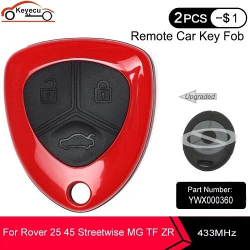 KEYECU Upgraded Remote Key Fob 433MHz 3 button for Rover 25 45 Streetwise MG TF ZR ZS 2003 2004 2005 -YWX000360 AKRM106