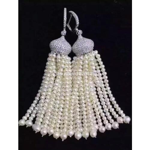 One pair freshwater pearl white near round hook earrings 3-4mm