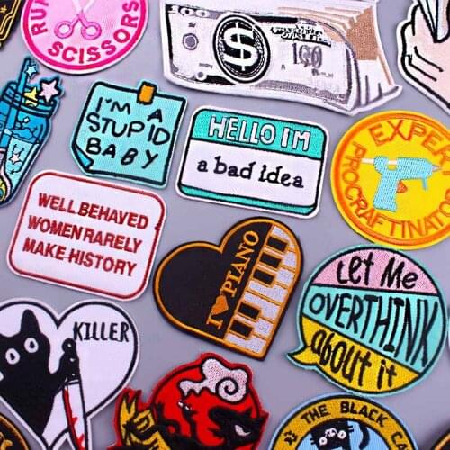 Hippie Patch Cartoon Letter Embroidered Patches For Clothing Iron On Patches On Clothes Stripes Stickers Money Patches DIY