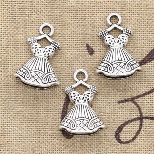 15pcs Charms Double Sided Dress Skirt 22x15mm Antique Silver Color Pendants Making DIY Handmade Tibetan Silver Color Jewelry
