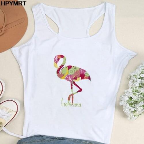 Harajuku Casual Summer Flamingo Printing Tank Tops Women Streetwear White kawaii Graphics Vest sleeveless Tee Clothes Female Top