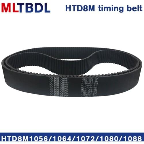 Rubber synchronous belt HTD8M 1056 1064 1072 1080 1088 pitch=8mm arc tooth industrial transmission toothed belt width15/20/30/40
