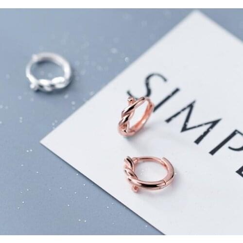 Tinny small 11mm Authentic Real 100% 925 Sterling Silver fine Jewelry GEOMETRIC love Knot twist Hoop Huggie Earrings gtle2498