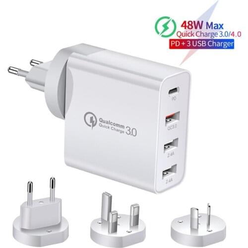 48W Quick Charger Type C USB PD Charger For iPhone 11 MacBook Mobile Phone Type-C To USB-C Cable PD EU US UK Plug Adapter Wall