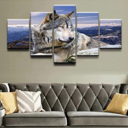 Modern Top-Rated Canvas Print Wall Art Modular Picture Living Room Home Decor 5 Pieces Animal Wolf Paintings Posters Framework