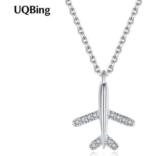 Ins Style Luxury CZ Zircon Airplane 925 Sterling Silver Wedding Pendant Necklaces Jewelry