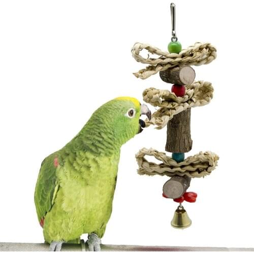 1PCS Parrot Products Birds Toys Leather Logs Corn Leather Twist String Bite Toy