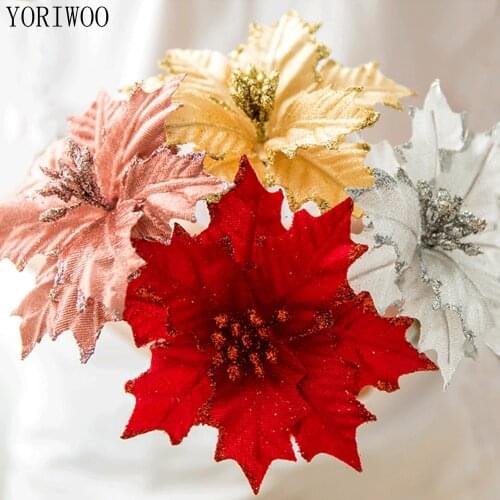 YORIWOO 2pcs Artificial Christmas Flowers Branch Fake Flowers Merry Christmas Tree Decorations Home Xmas Ornaments New Year Gift