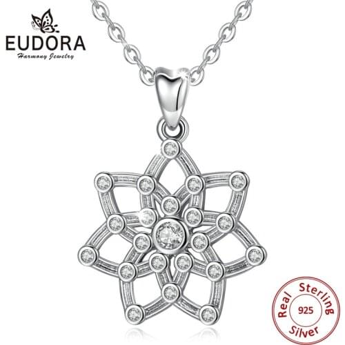 EUDORA 100% 925 Sterling Silver Summer Flower Love Pendants Necklace Flora Irish Celtics Knot Necklaces with Cubic Zirconia D455