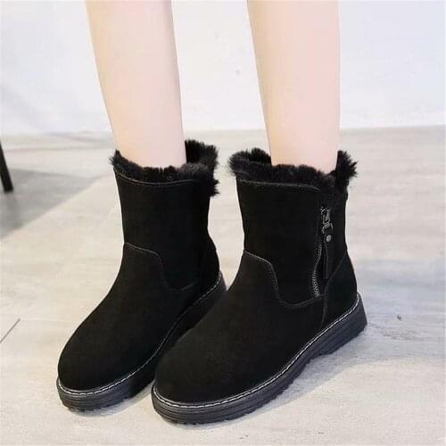 Woman Boots Platform Winter Warm Fur Snow Boot Wedge 2020 Suede Leather boot Zipper Ankle Boots Winter Chunky Shoes Woman Shoes