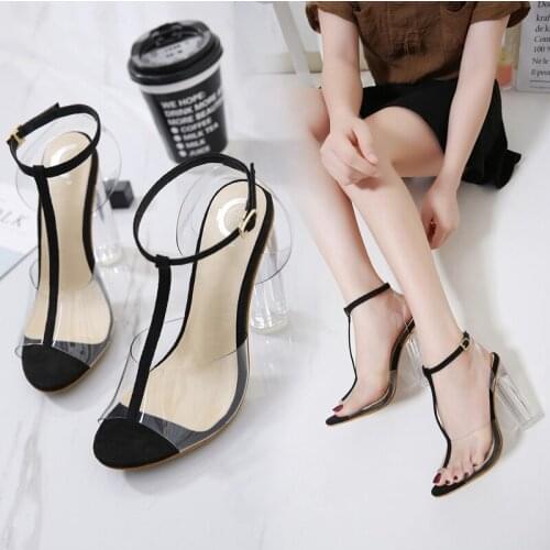 Ladies PVC Fashion High Heel Sandal Transparent Sandals for Woman Sexy Shoe Free Ship Chunky Pump Girl Cheap Thick