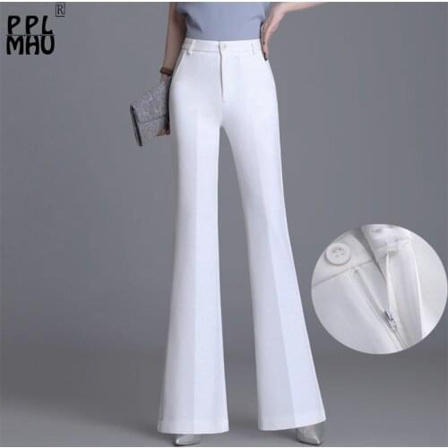 Office Lady Slim White Flare Pants Basic Solid Work Bell Bottom Pants Women Spring New Arrival High Waist Suit Trousers Female