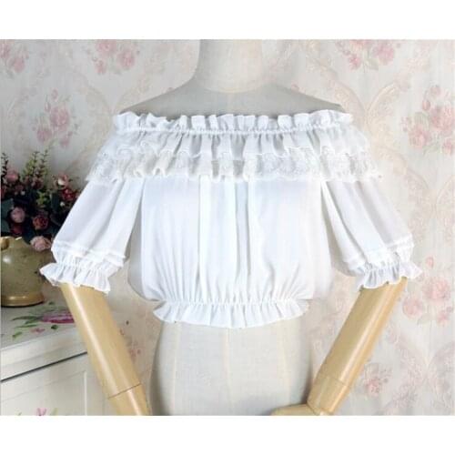 Woman Medieval Lolita Tops Off Shoulder Chiffon Party Cosplay Costumes Princess Short Sleeve Blouse D232