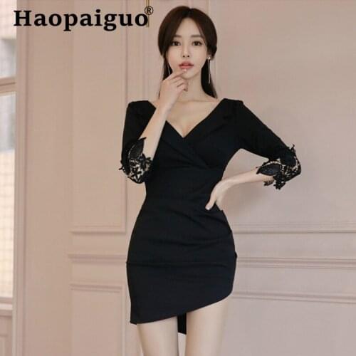 Plus Size Black Bodycon Bandage Dress Women V-neck Mini Office Dress Women Asymmetrical Casual Ladies Dress Summer 2019 Vestido