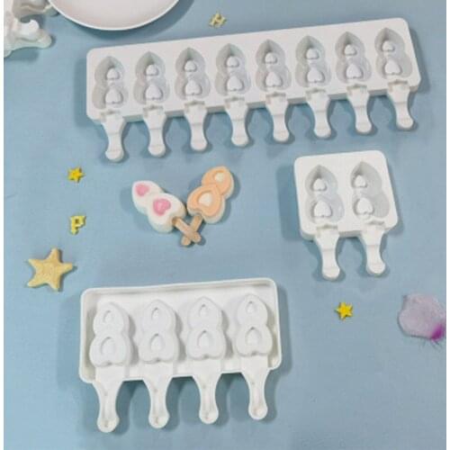 3D love heart shape Silicone Ice Cream Molds 8 Cavity Popsicle Mold DIY Homemade Baking Desserts Freezer Ice Lolly Mould