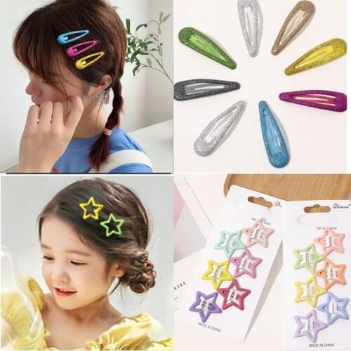 6/10pcs/set Cute Colorful Star Hairclips For Girls Simple BB barrette Kawaii Toddler Hair Clips Kids Hairpin Women Accessories