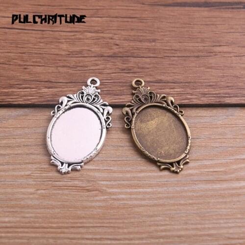 6pcs 18*25mm Inner Size Two Color Metal Alloy Simple Oval Cabochon Pendant Setting Jewelry Findings