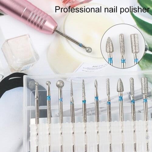 Diamond Cuticle Nail Drill Bits Set 10pcs For Acrylic Gel Nails Prep Nail Art Tools For Manicure Pedicure 3/32''(2.35mm)